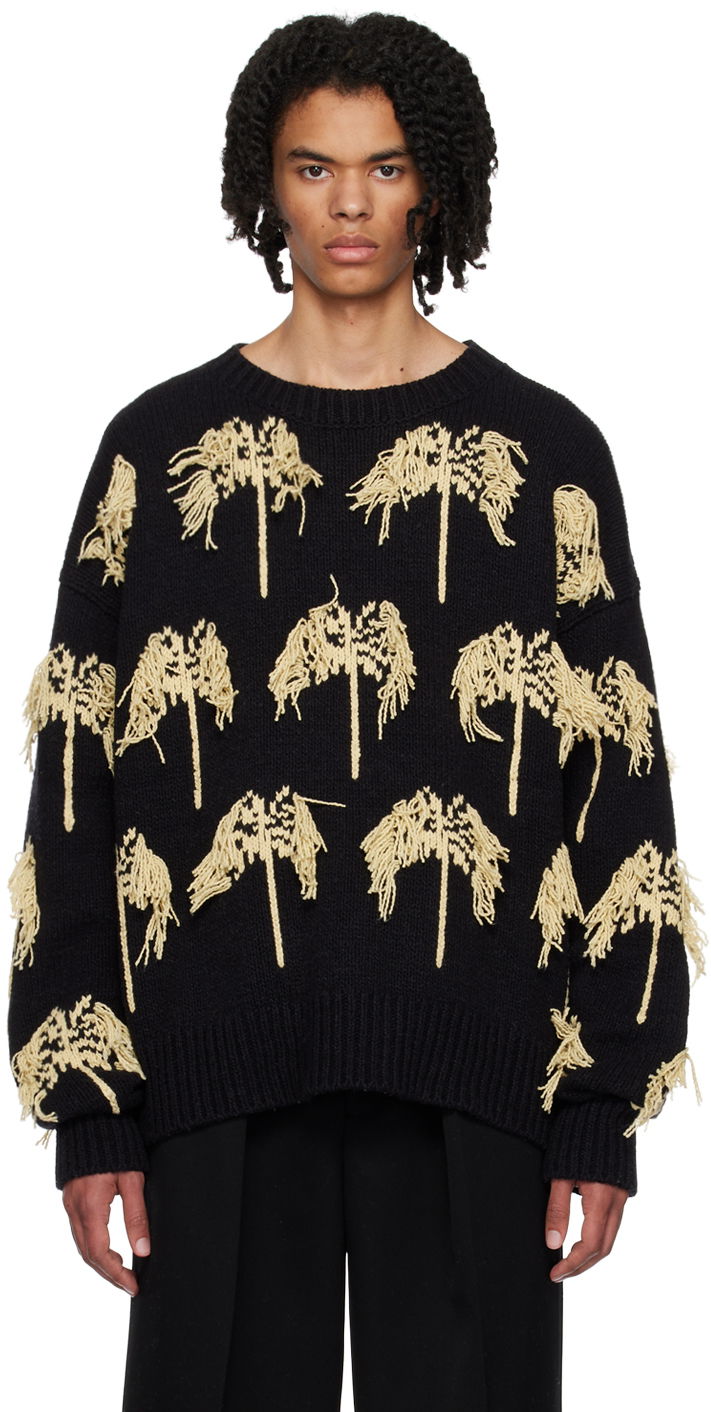 Pleteni pulover Jil Sander Jil Sander Crewneck Palm Tree Sweater Črna | J22GP0127_J15378