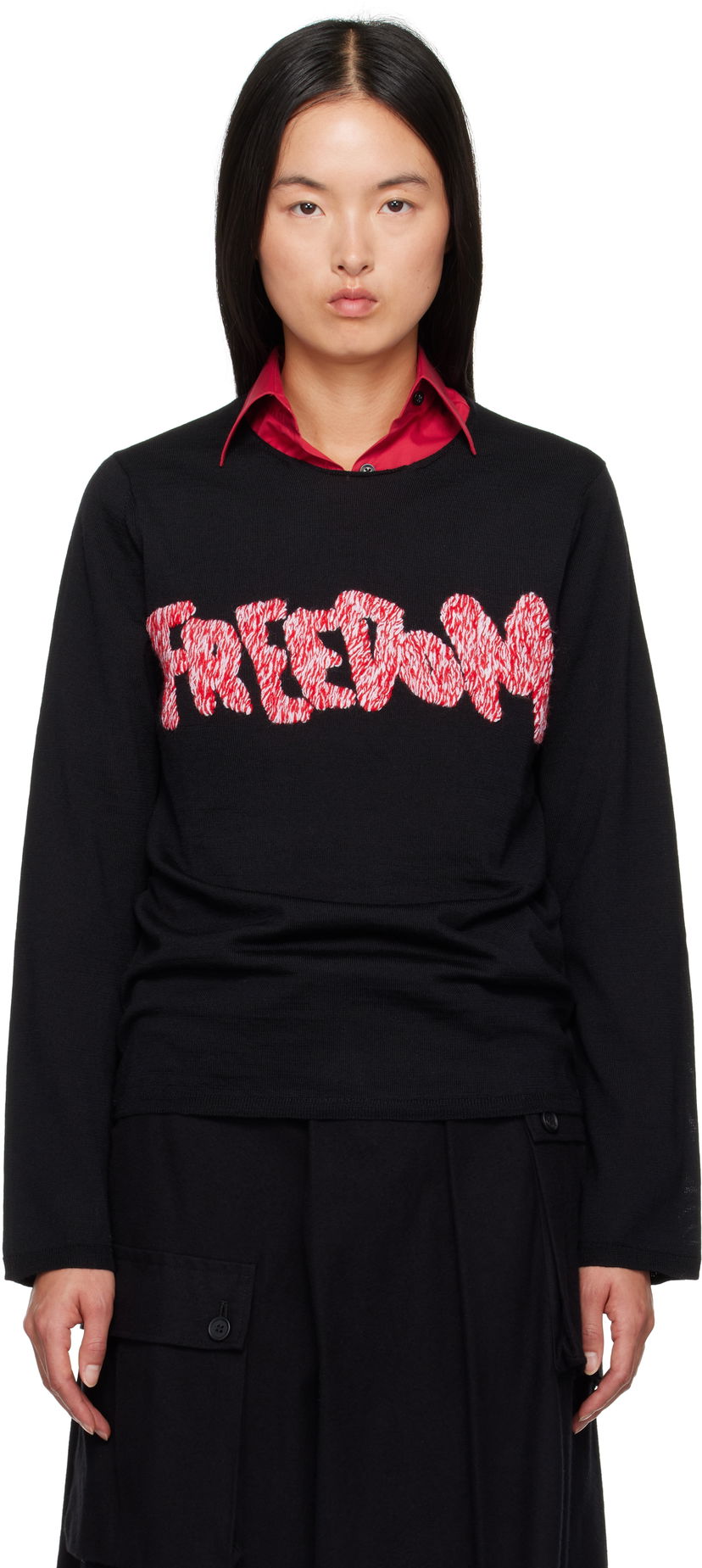 Pleteni pulover Comme des Garçons 'Freedom' Sweater Črna | FN-N001-W24