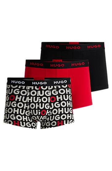 Boksarice BOSS HUGO Men's 3-Pack Stretch Cotton Trunks with Logo Waistbands Večbarvna | 50532550