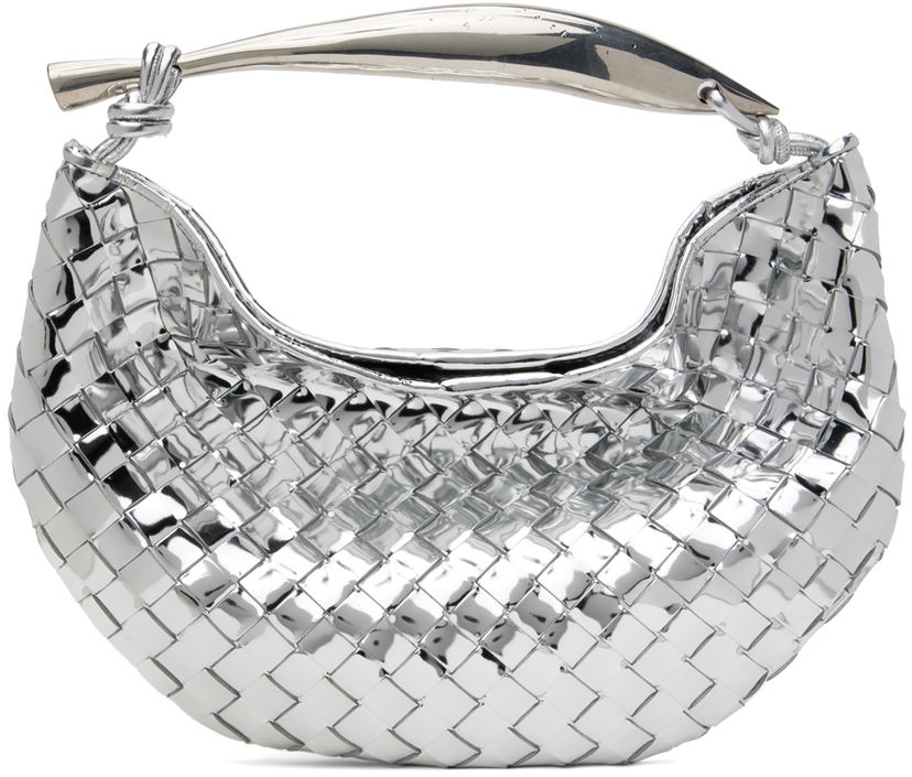 Torbica Bottega Veneta Metallic Silver Woven Leather Shoulder Bag Kovinski | 716082 V3QM2