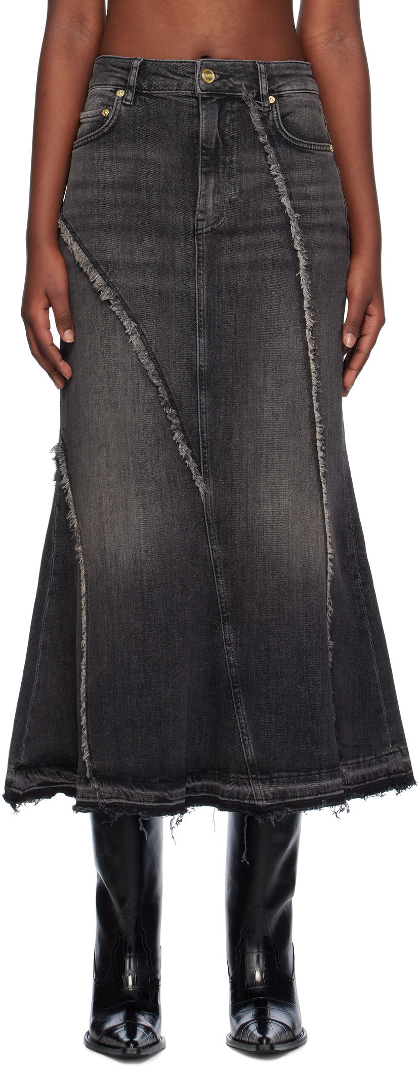 Krila GANNI Washed Denim Maxi Skirt Črna | J1533