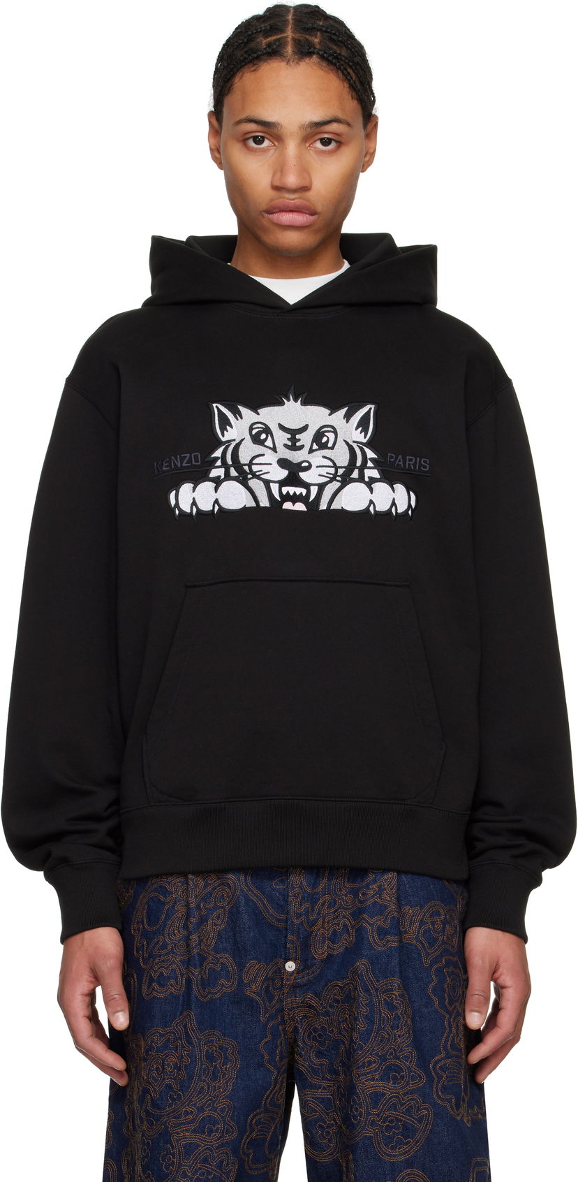Pulover KENZO Happy Tiger Embroidered Hoodie Črna | FF55SW2644MF