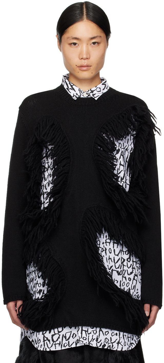 Pleteni pulover Comme des Garçons Fringed Crewneck Sweater Črna | PL-N015-051-1-2