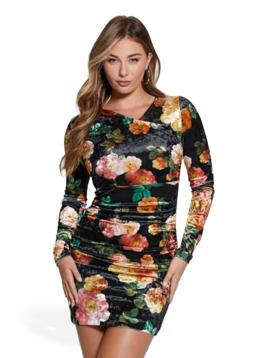 Obleke GUESS Bodycon Velvet Mini Dress Večbarvna | W4RK64KBZO2