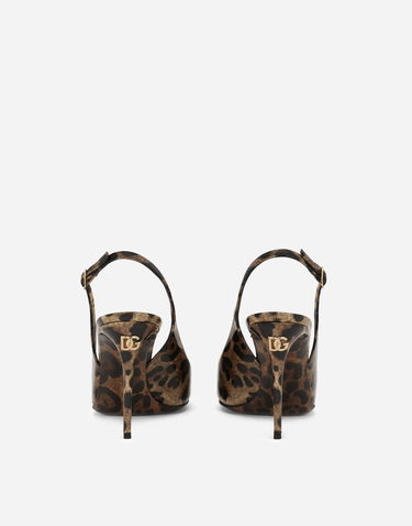 Superge in čevlji Dolce & Gabbana Polished Calfskin Leopard Print Slingbacks Rjava | CG0621AM568HA93M, 2