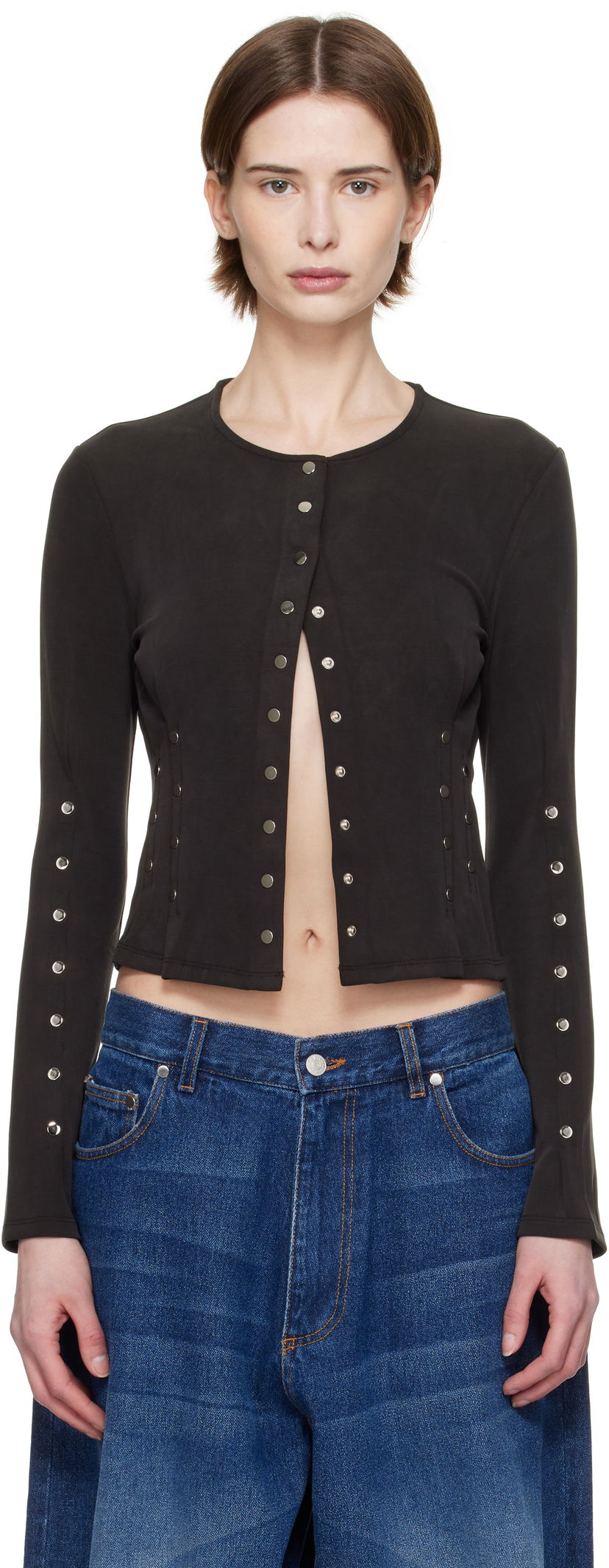 Pleteni pulover Eckhaus Latta Eckhaus Latta Nailed Snap-Button Cardigan Črna | 1209-EL-PS25-A -