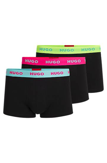 Boksarice BOSS HUGO Three-Pack Stretch-Cotton Trunks with Logo Waistbands Črna | 50532611