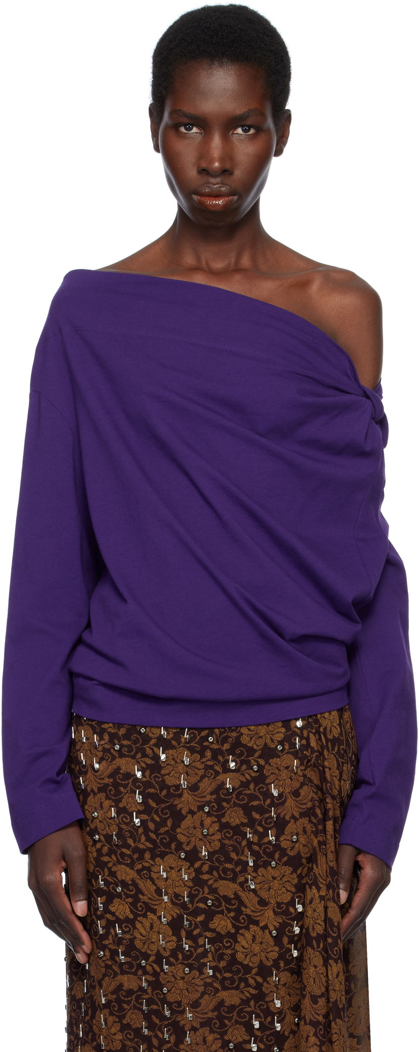 Pleteni pulover Dries Van Noten Dries Van Noten Off-Shoulder Top Lila | 251-011142-1603