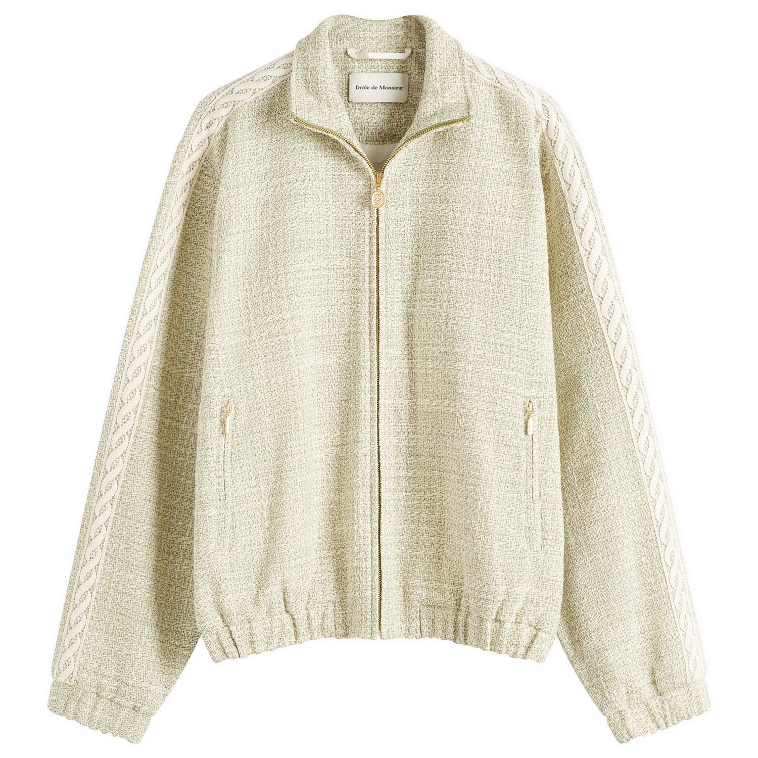 Bomber jakna Drôle de Monsieur Tweed Track Jacket with Cable Knit Sleeves Zelena | G-JT214-CO186-LGN, 0