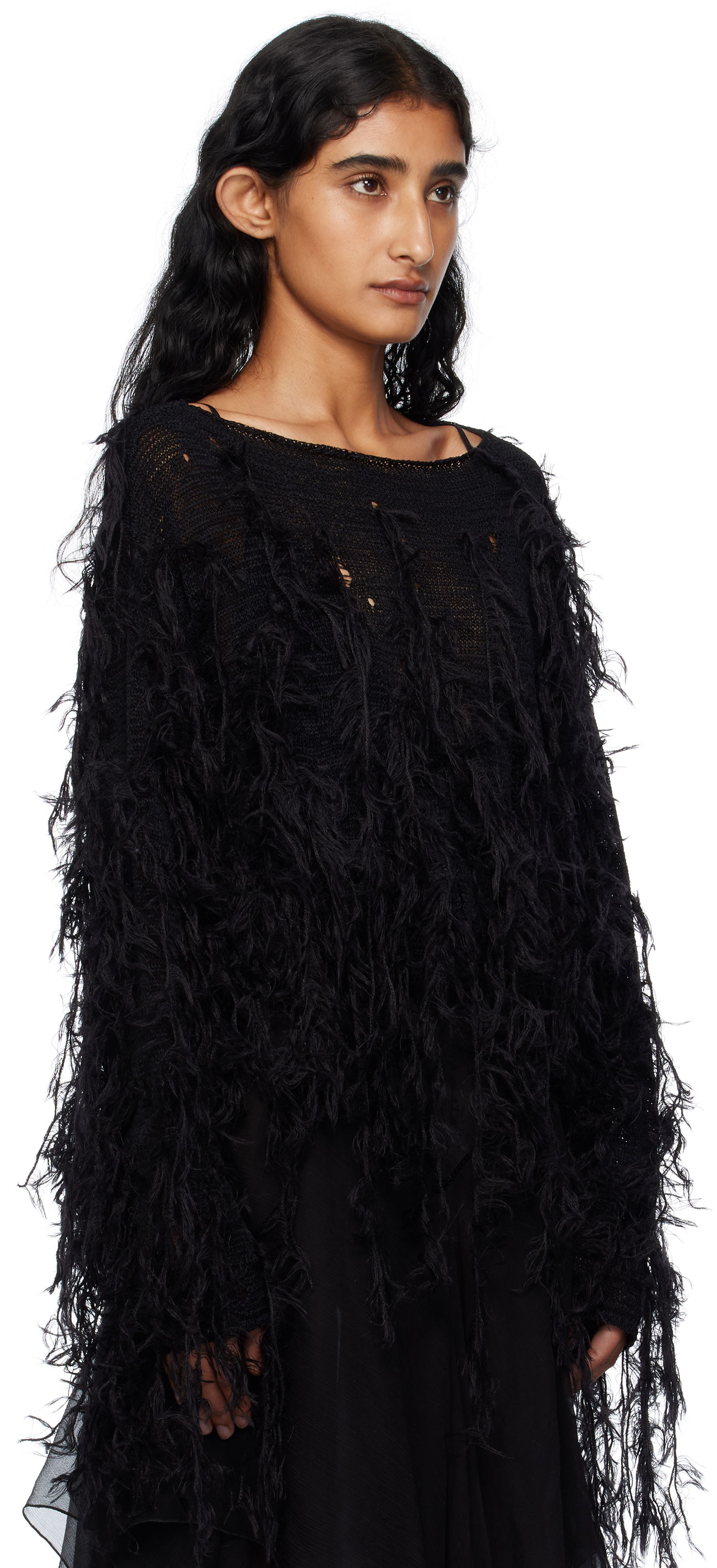 Pleteni pulover Ann Demeulemeester Ann Demeulemeester Vilta Distressed Knit Sweater Črna | B0012850-KN064-099, 1