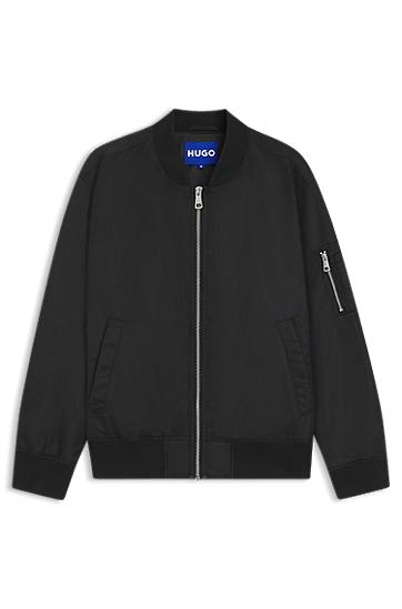 Bomber jakna BOSS Relaxed-Fit Water-Repellent Bomber Jacket with Sleeve Pocket Črna | 50548696