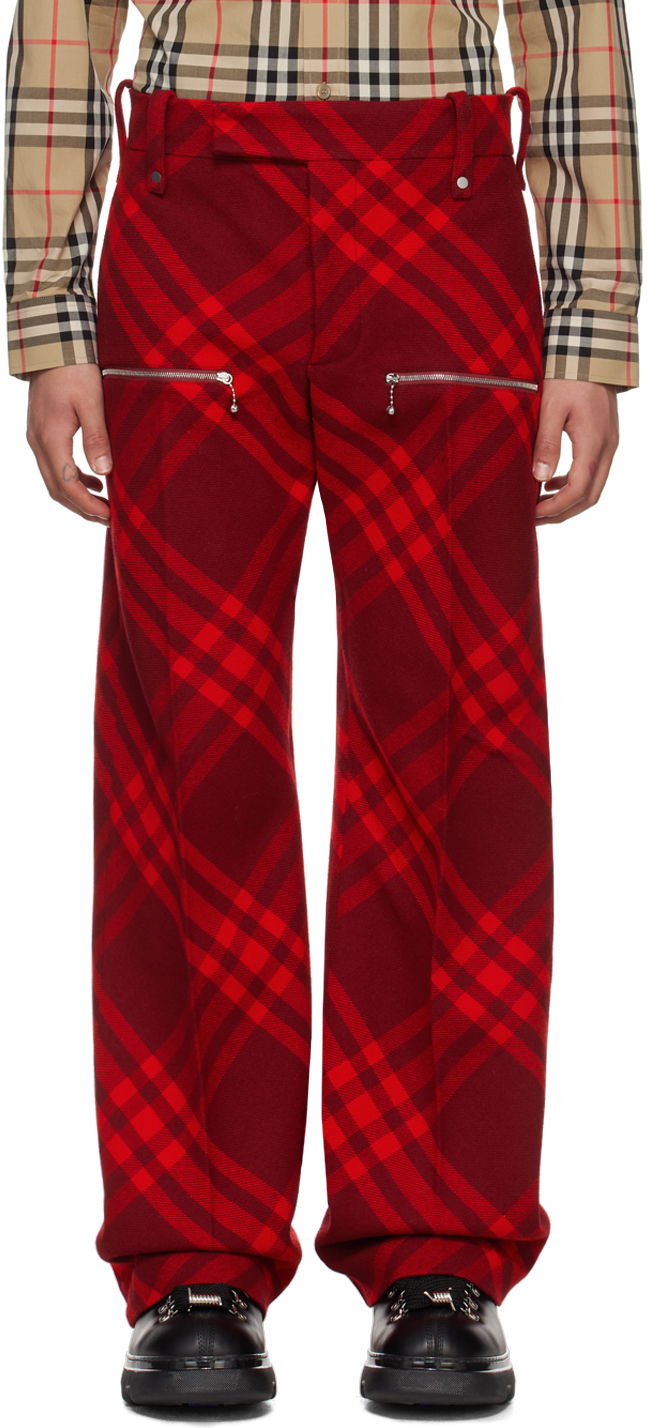 Hlače Burberry Check Trousers Rdeča | 8079154