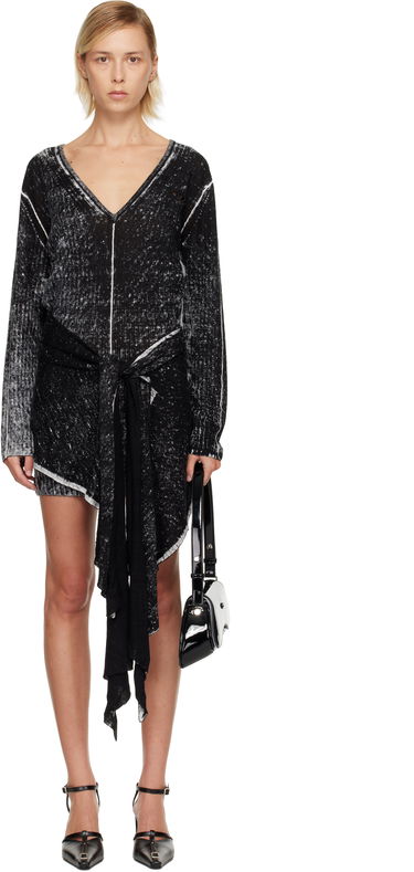 Obleke Diesel M-Egaknot Distressed V-Neck Tie-Front Minidress Črna | A18864 0BJBR, 0