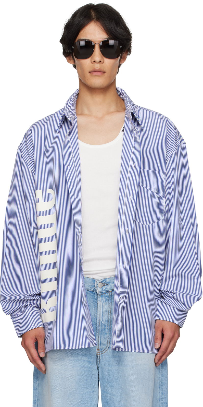 Srajce Rhude Rhude Side Logo Long Sleeve Shirt Modra | RHPF25SR10012