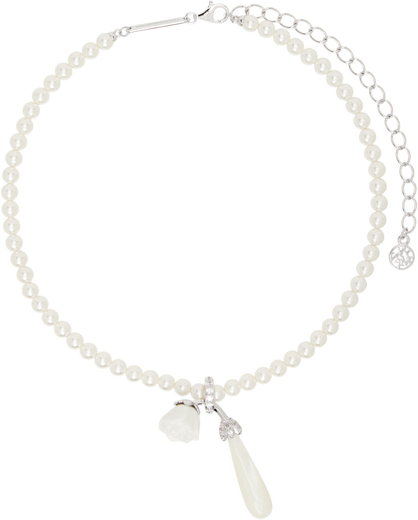 Ogrlica SHUSHU/TONG SHUSHU/TONG YVMIN Edition Faux-Pearl Rose Necklace Bela | 25303WHT00NN