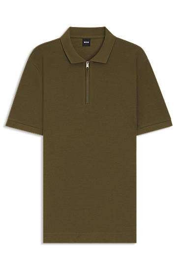 Polo majica BOSS Waffle Knit Zip Polo Zelena | 50536768
