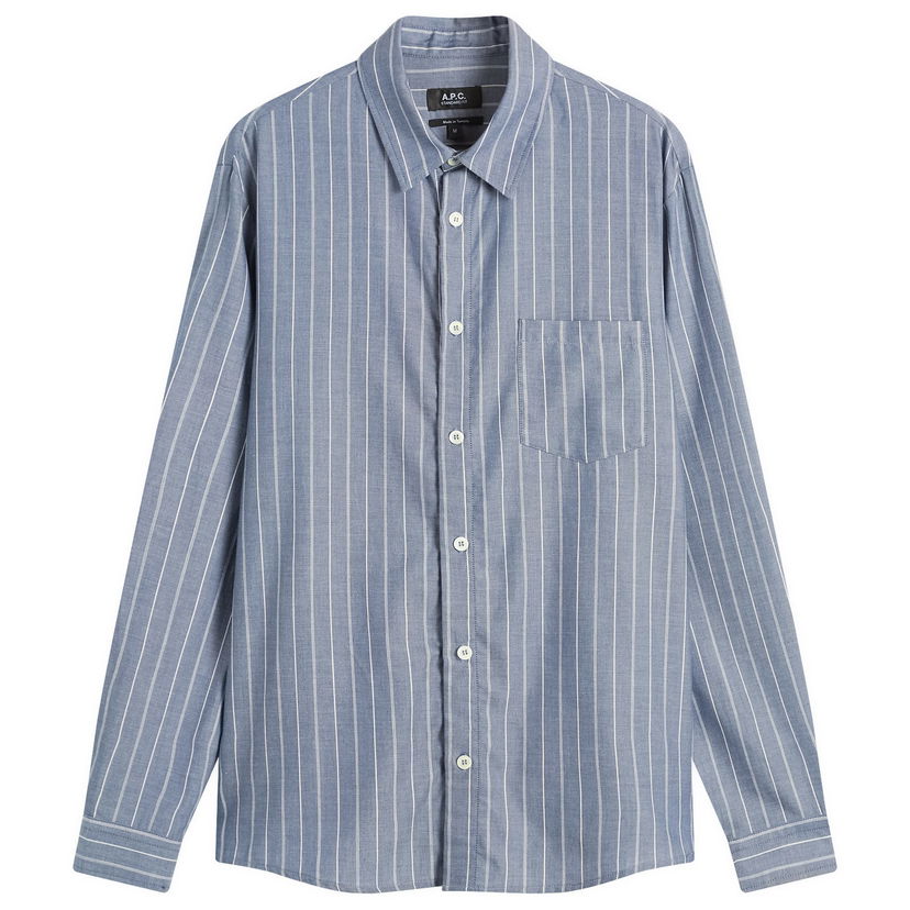 Srajce A.P.C. Men's Clement Stripe Shirt, Size Small Modra | COHJU-H12512-IAA