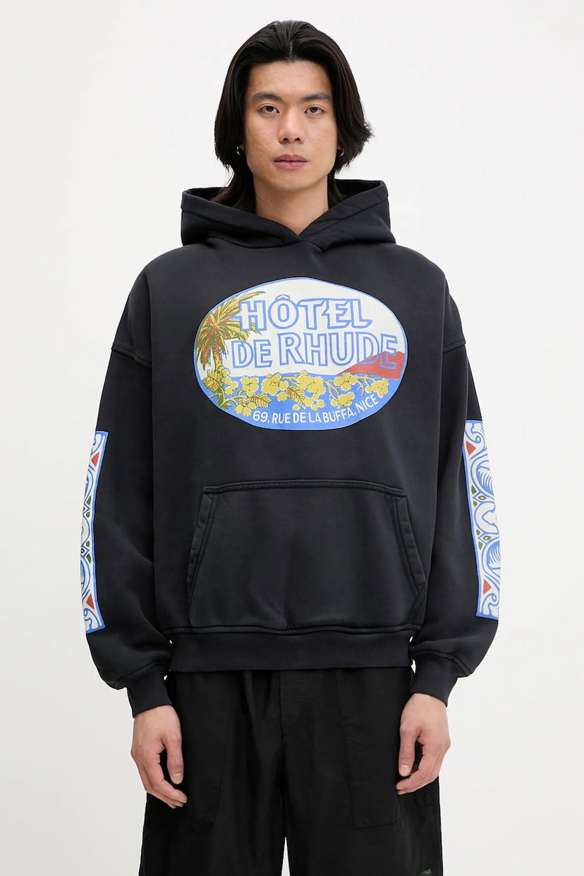 Pulover Rhude RHUDE Hotel Print Hoodie Črna | RHSS25HO01012