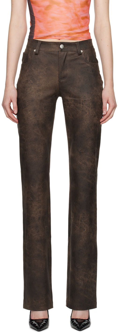 Hlače MISBHV Cracked Faux-Leather Trousers Rjava | 231W310