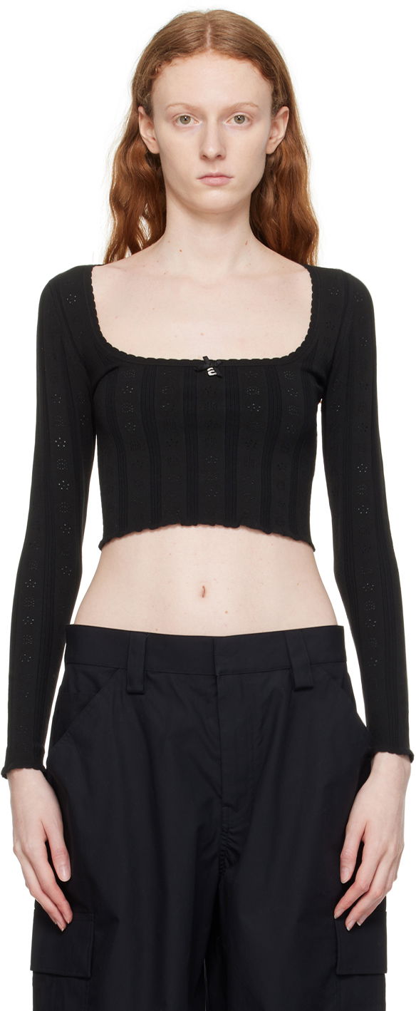 Pleteni pulover Alexander Wang Alexander Wang.t Hardware Long Sleeve Cropped Top Črna | 4KC3231021