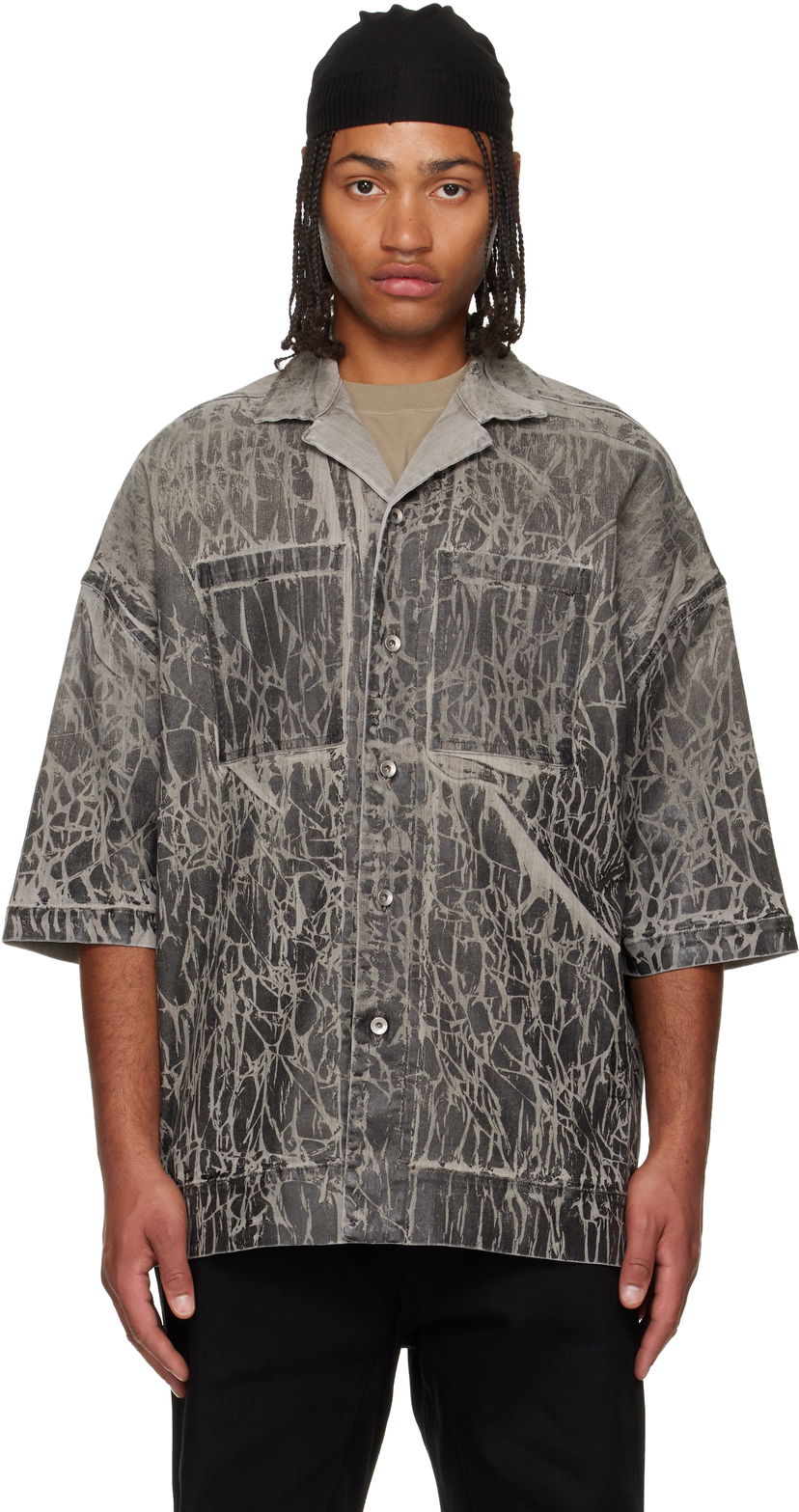 Srajce Rick Owens DRKSHDW Concordians Magnum Tommy Short-Sleeve Patterned Denim Shirt Siva | DU02E7294 SDWF