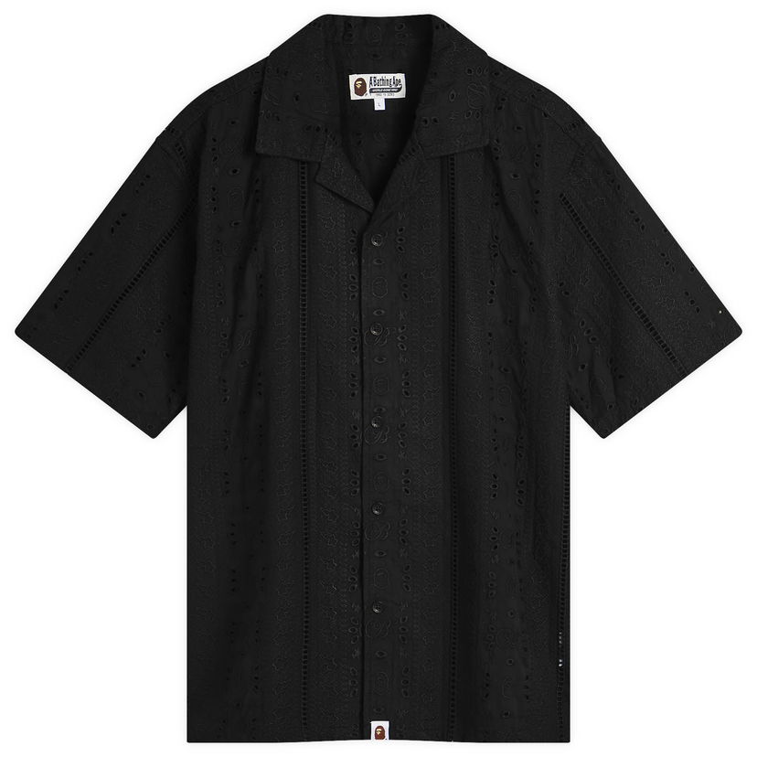 Srajce BAPE A Bathing Ape Embroidery Open Collar Short Sleeve Shirt, Size Large Črna | 001SRL301305M-BLK
