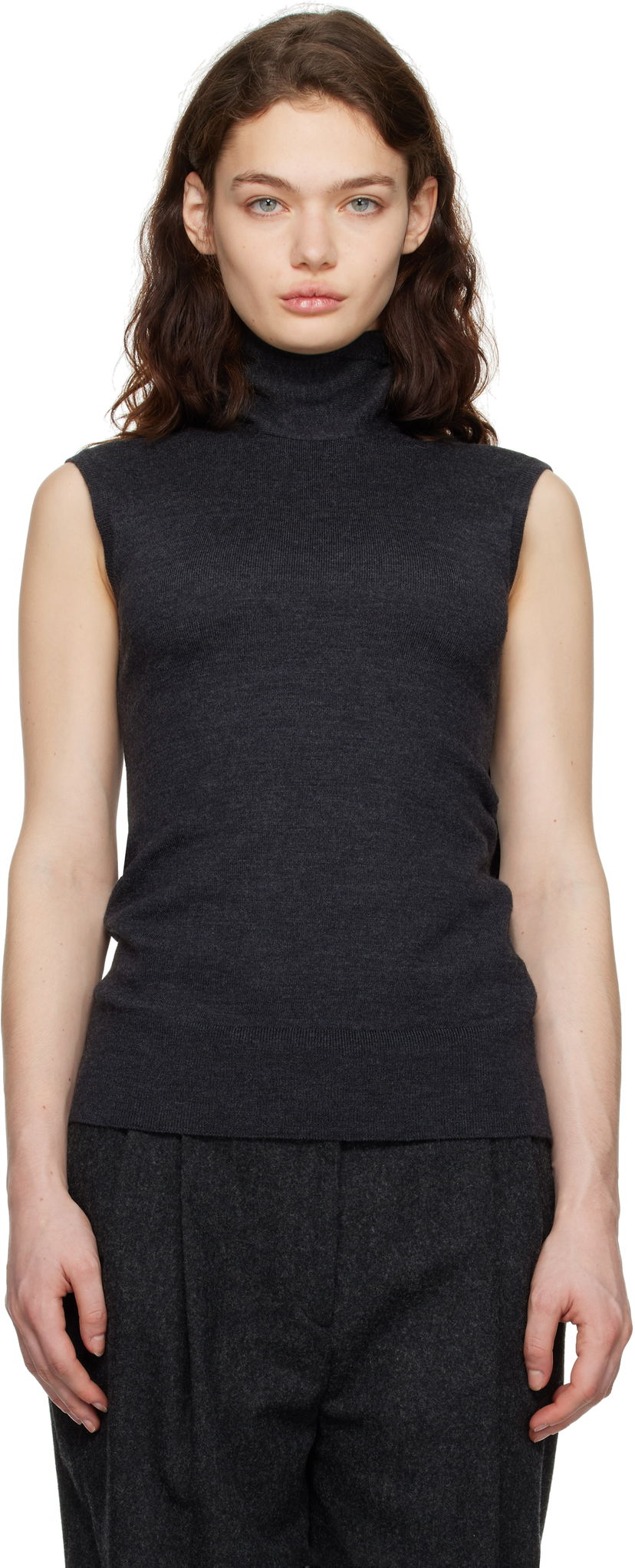 Pleteni pulover TOTEME TOTEME Sleeveless Turtleneck Knit Tank Top Siva | 251-WRT4388-YA0133