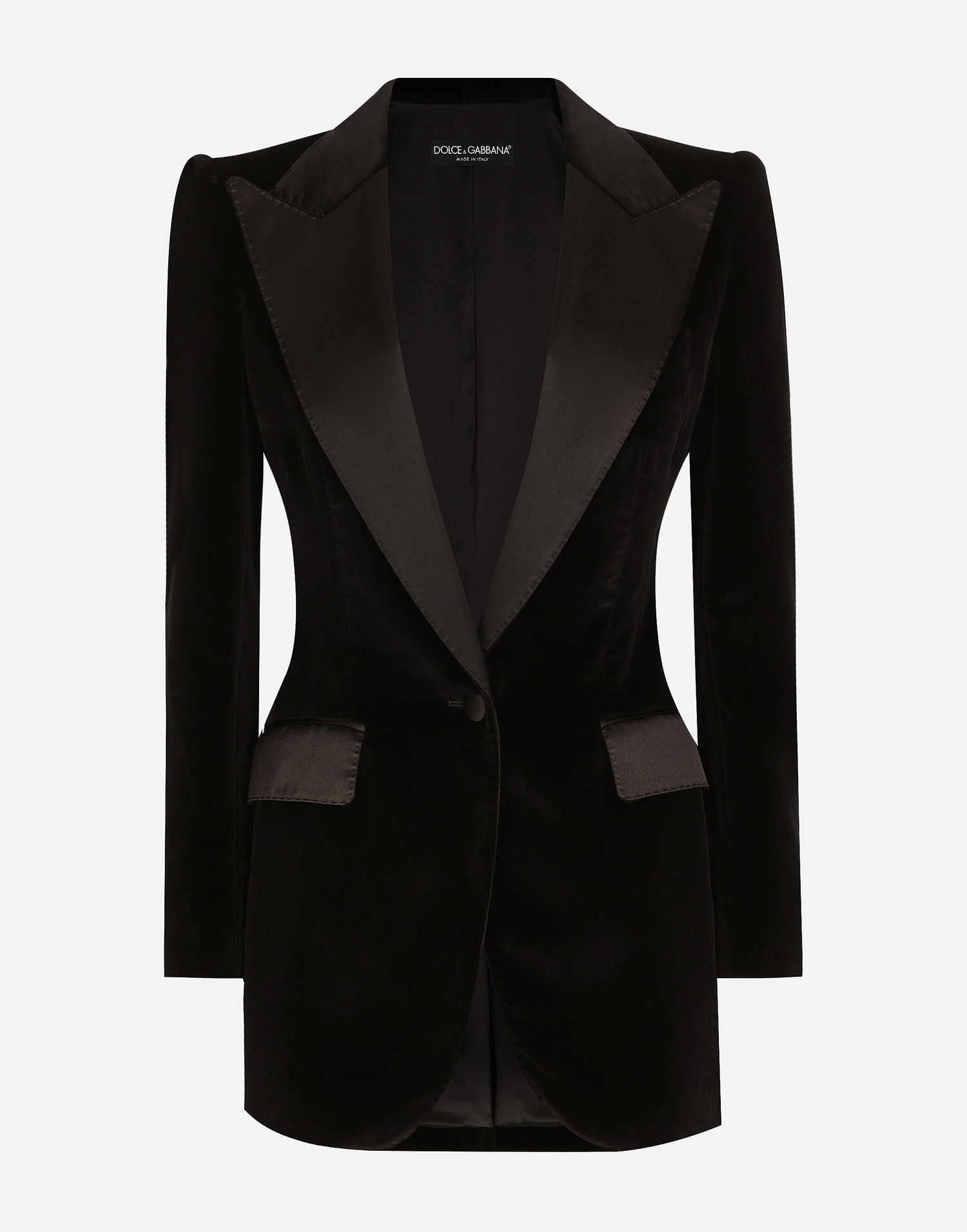 Jakna Dolce & Gabbana Single-breasted Velvet Tuxedo Jacket Črna | F2942TFUVG7N0000, 0
