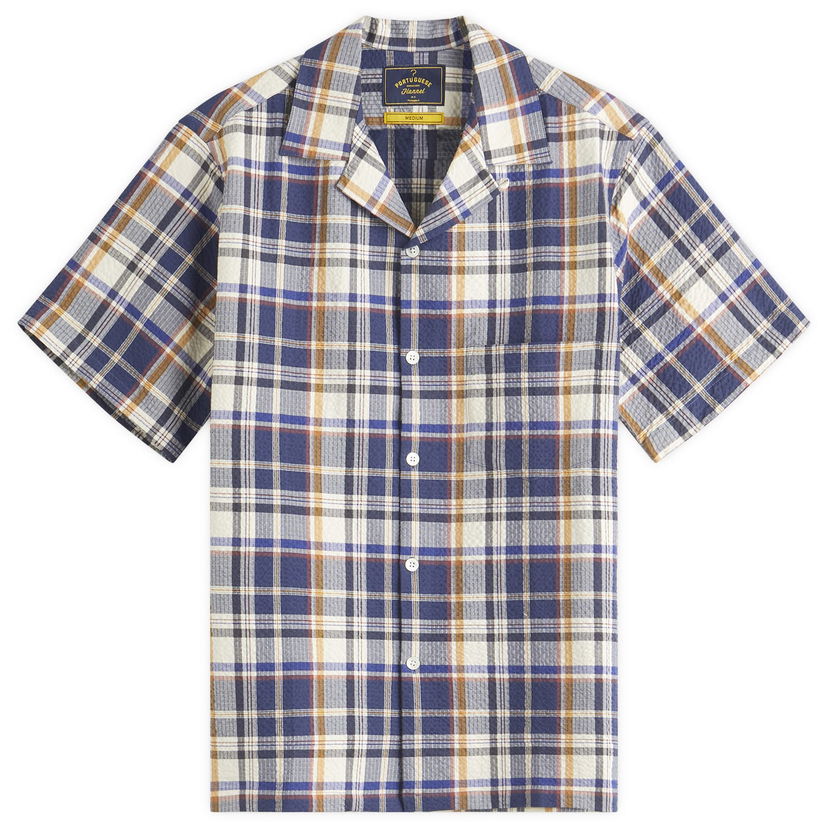 Srajce Portuguese Flannel Men's Prainha Check Seersucker Vacation Shirt, Size Large Modra | SS25-075-BLW
