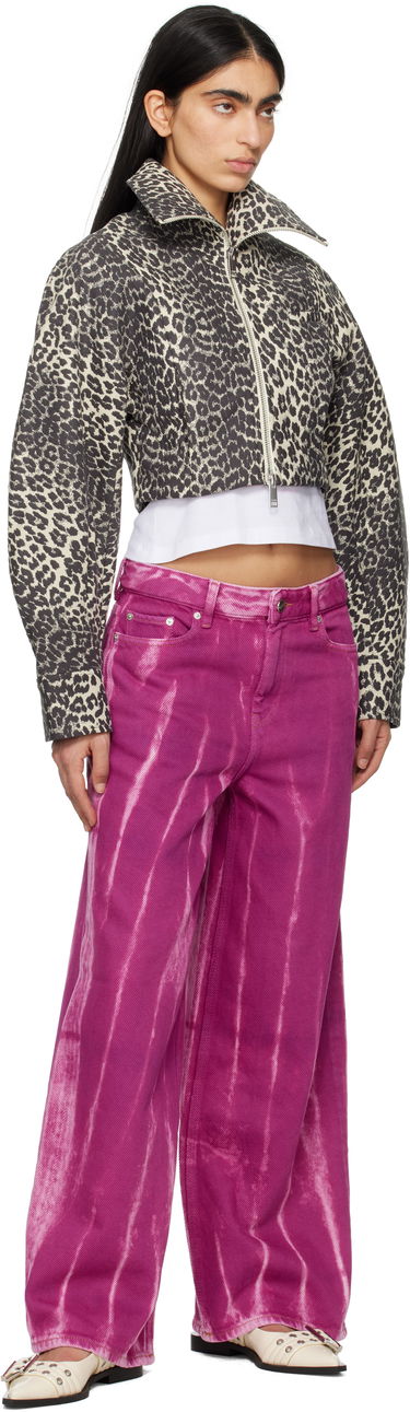 Bomber jakna GANNI Ganni Leopard Print Curve Sleeve Cropped Jacket Bež | W0235, 3