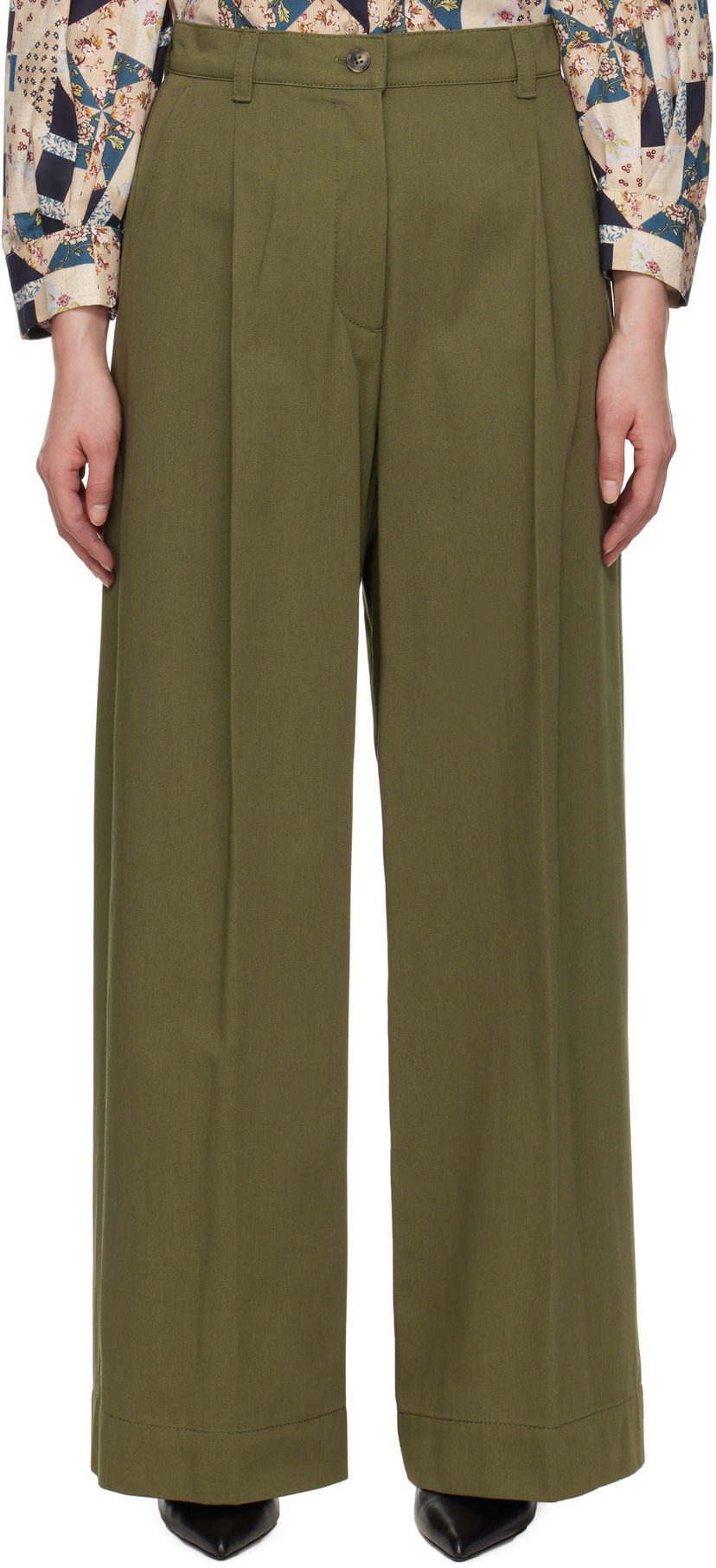 Hlače Max Mara Weekend Max Mara Nebbie Wide-Leg Trousers Zelena | 2515131121600