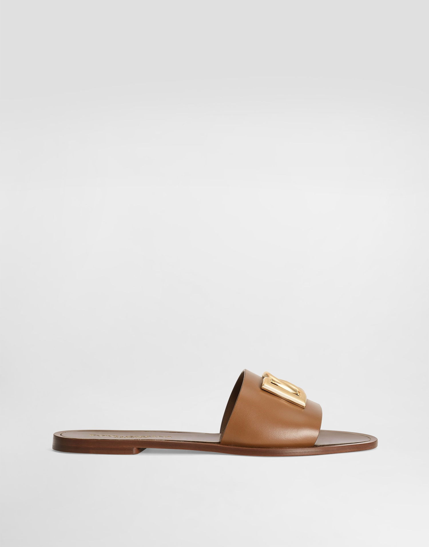 Modni dodatki Dolce & Gabbana Dolce & Gabbana Calfskin Flat Slides with Gold Hardware Rjava | CQ0619AW5768Z093, 0