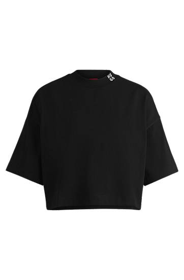 Krop-top BOSS Relaxed-Fit Cropped T-Shirt with Stacked Logo Črna | 50520187