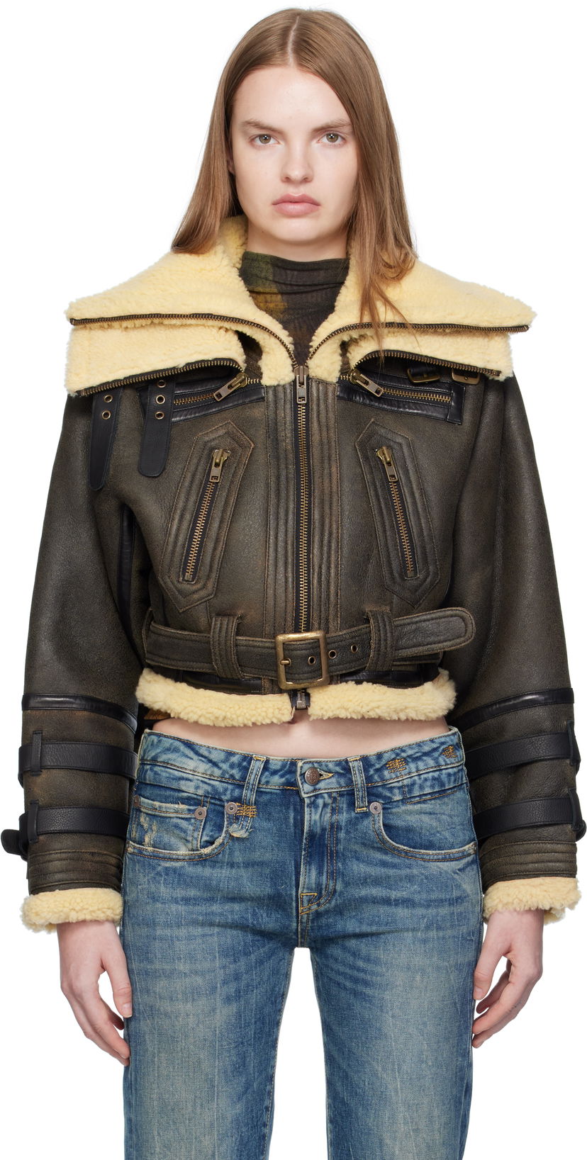 Bomber jakna R13 R13 Cropped Shearling Bomber Jacket Rjava | R13WR423-R545A