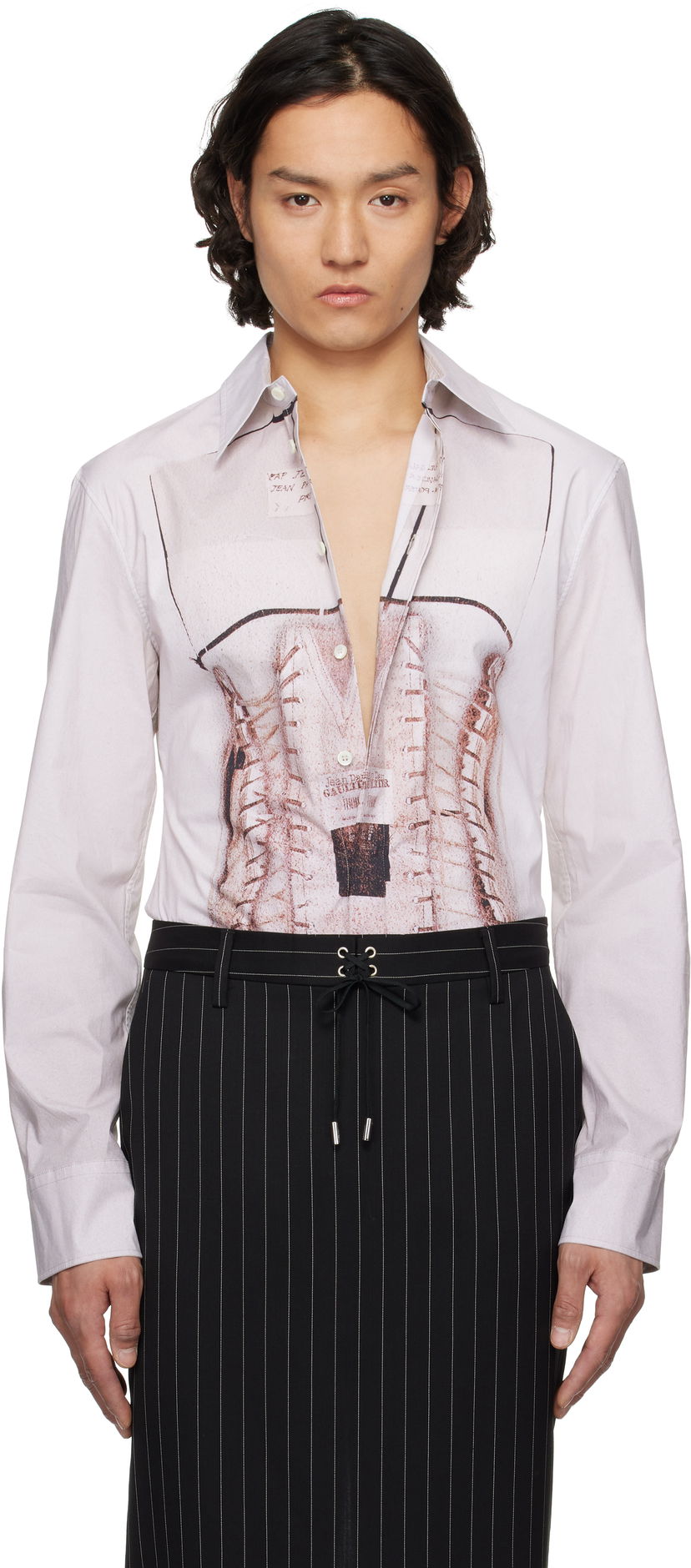 Srajce Jean Paul Gaultier Jean Paul Gaultier Trompe-L'Œil Corset Print Shirt Bela | 25/34-F-CH096-C071-260100