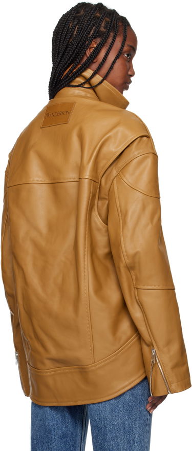 Jakna JW Anderson JW Anderson Curved Hem High Neck Leather Jacket Rjava | LJ0046-LT0117, 2