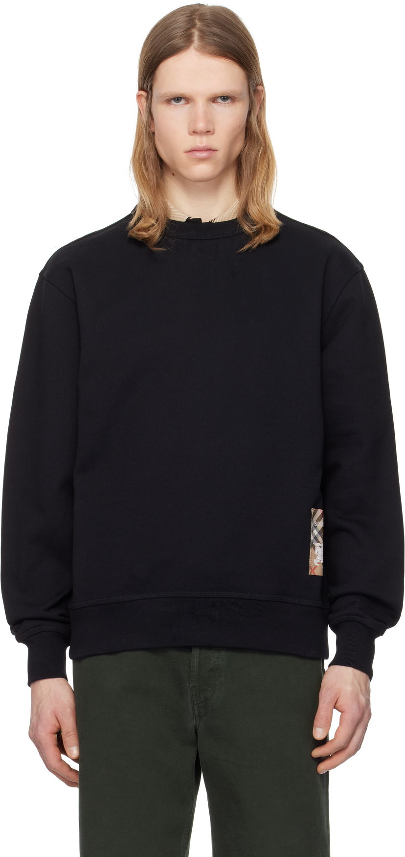 Pleteni pulover Burberry Burberry Check Label Cotton Sweatshirt Črna | 8101889