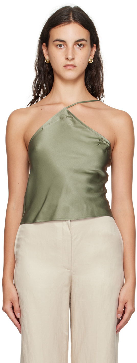 Majica brez rokavov Anine Bing Mandy One-Shoulder Silk Camisole Zelena | A-07-2793-340