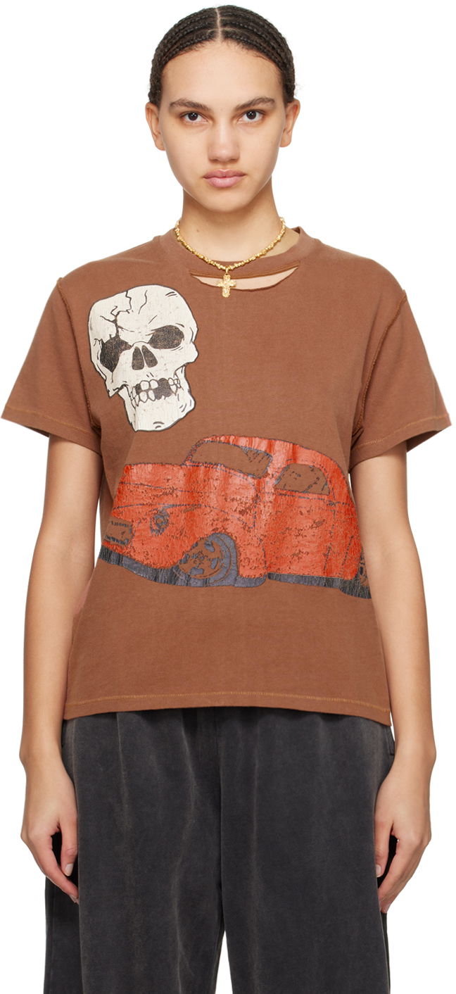 Majica ERL ERL Skull & Car Graphic T-Shirt Rjava | ERL08T005
