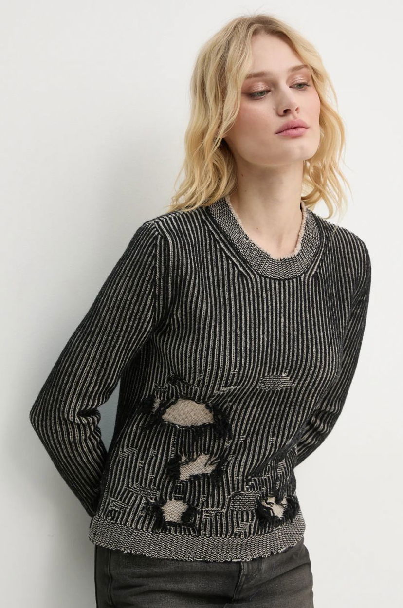 Pleteni pulover Maison Margiela Distressed Ribbed Knit Sweater Črna | S62HL0026.M13076