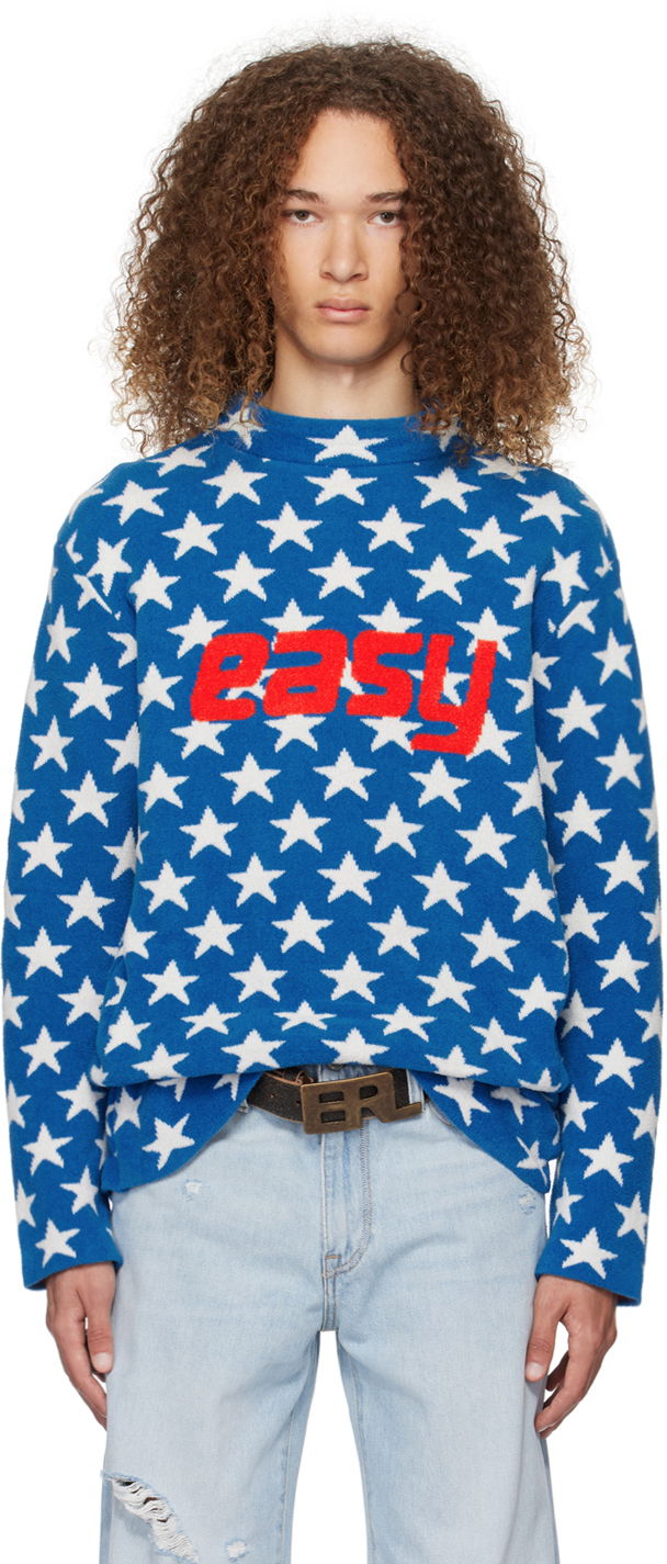 Pleteni pulover ERL 'Easy' Star-Print Knit Sweater Modra | ERL07N006