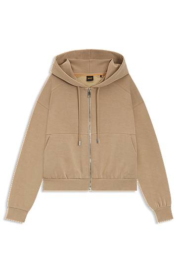 Pulover BOSS Oversized-fit zip-up hoodie with logo embroidery Bež | 50547813
