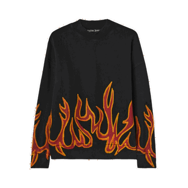 Pleteni pulover Palm Angels GD Graffiti Flames Crewneck Črna | PMBA065F22FLE0051025, 0