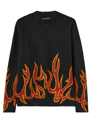 Pleteni pulover Palm Angels GD Graffiti Flames Crewneck Črna | PMBA065F22FLE0051025