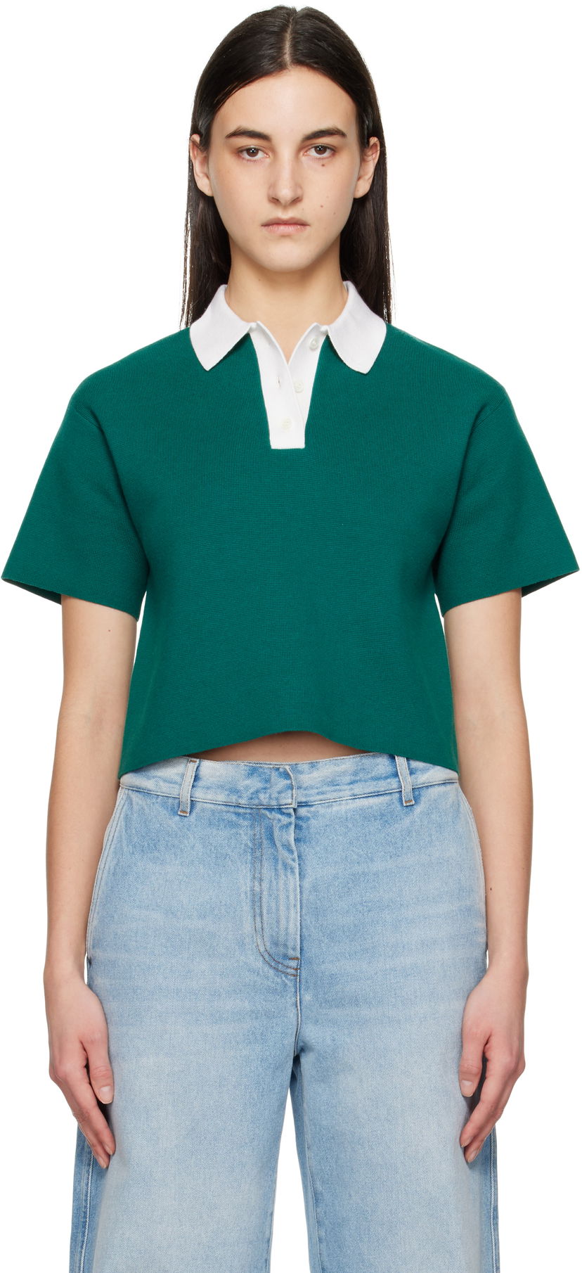 Polo majica JW Anderson JW Anderson Cropped Knitted Polo Zelena | KW1358-YN0398