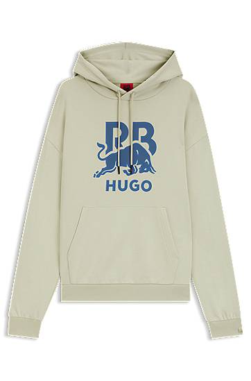 Pulover BOSS RB cotton-terry hoodie with bull graphic Bež | 50549313