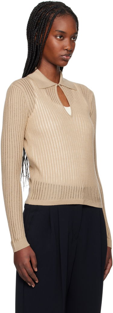 Pleteni pulover Max Mara Max Mara Ribbed Keyhole Polo Top Bež | 2516361021600, 1