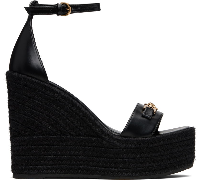 Superge in čevlji Versace Medusa '95 Leather Wedge Sandals Črna | 1014100_DVT2P
