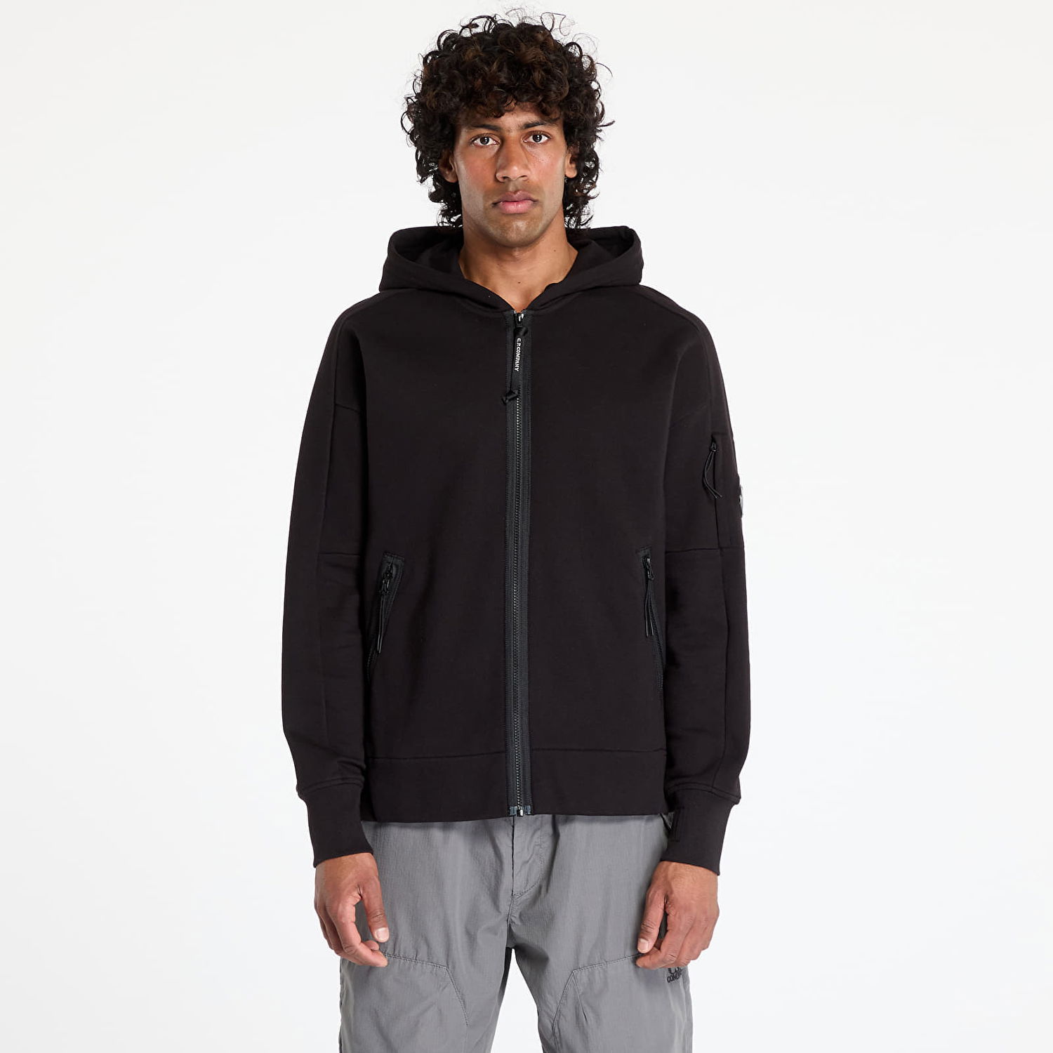 Pulover C.P. Company C.P. Company Diagonal Raised Fleece Full Zip Hoodie Črna | 18CMSS025A005086W-999, 0