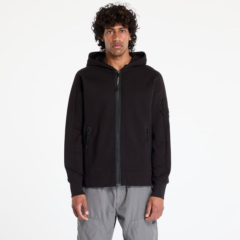 Pulover C.P. Company C.P. Company Diagonal Raised Fleece Full Zip Hoodie Črna | 18CMSS025A005086W-999